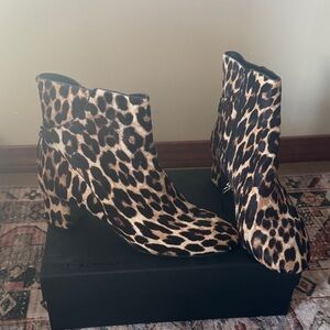 Tory Burch Leopard Ankle Booties (calf hair)